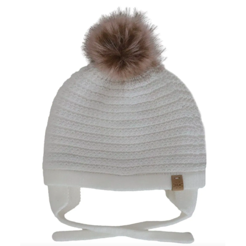 Calikids - Tuque d'hiver doublée en tricot doux avec pompom - Blanc